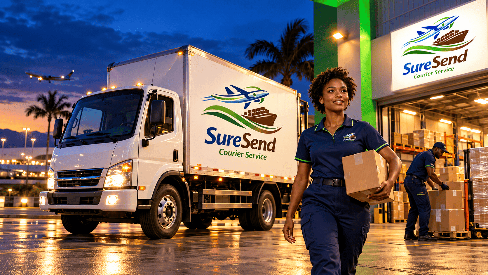 SureSend team member outside the warehouse with a delivery truck